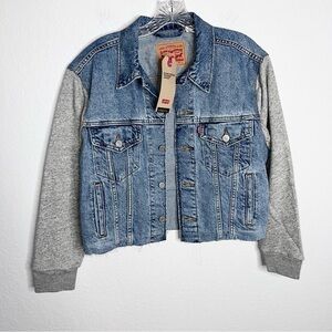 Levi’s Jean Jacket Women Large Ex Boyfriend Trucker Sweater Sleeve Button C